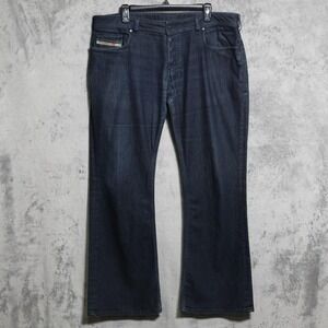 Diesel Zathan Jeans Mens 38x32 Blue Bootcut Wide Baggy Stretch Denim Made Italy